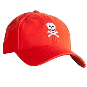 Needlepoint Skull & Bones Orange Baseball Hat